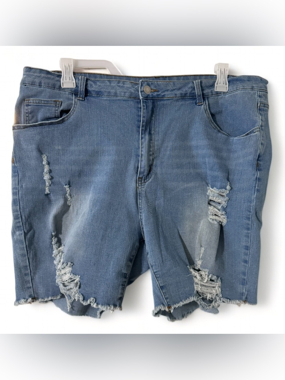 SHEIN Curve Distressed Denim Shorts Light Wash Frayed Raw Hem Size 4XL